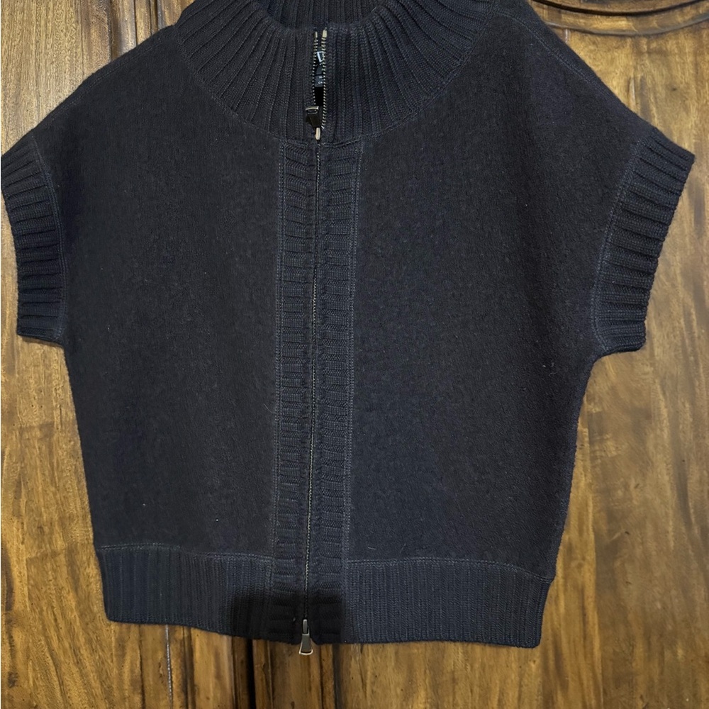 W by Worth Black Cowl Neck Sweater with Ribbed Texture and Zipper Closure